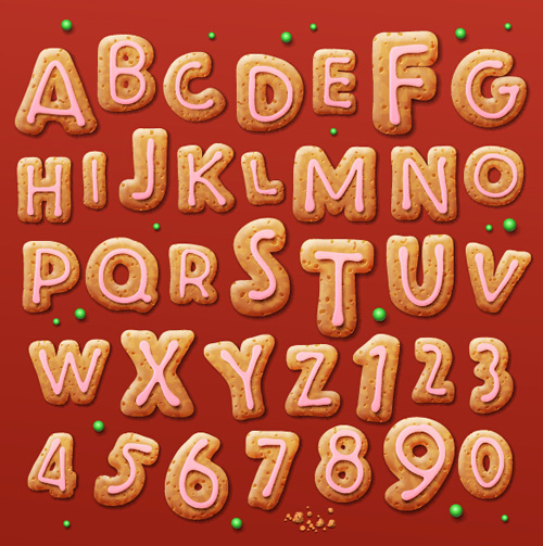 Süßes Keksalphabet mit Zahlen Vektor 01 Zahlen Süßes Kekse alphabet   