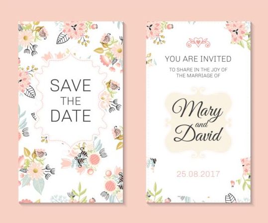 花のベクトルを持つ結婚式の招待状カードテンプレート02 結婚式 招待状 フローラル カード   