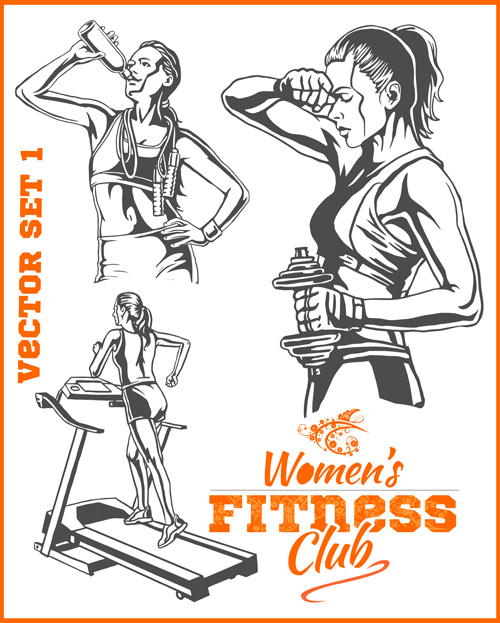Les femmes & #039; s Fitness club affiche vecteurs matériel 08 poster matériel fitness femmes club   