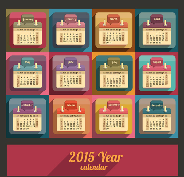 2015 calendrier rétro couleur styel vecteur police rétro calendrier 2015   