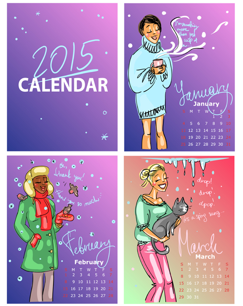 Kalender 2015 mit Mädchenvektormaterial 01 material Mädchen Kalender 2015   