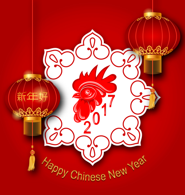 2017 chinois nouvelle année de coq rouge styles vecteur 01 rouge nouveau coq Chinois année 2017   