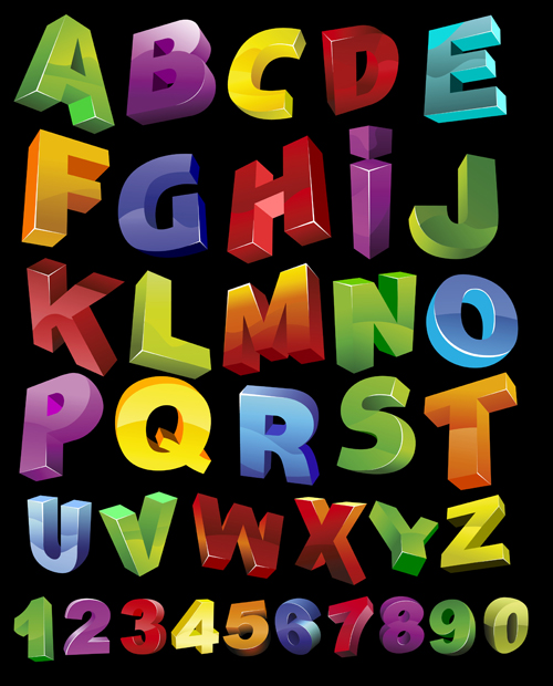 3D glänzendes Alphabet und Zahlen Vektordesign 01 Zahlen shiny alphabet   