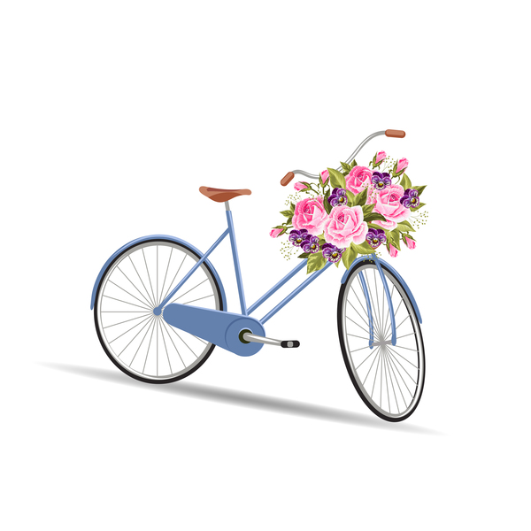 花のバスケットのベクトルが付いている青い自転車 青 花 自転車 バスケット   