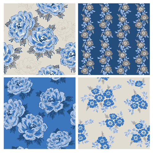 Bleu rétro fleurs motif sans soudure vecteur 01 sans soudure motif fleurs   