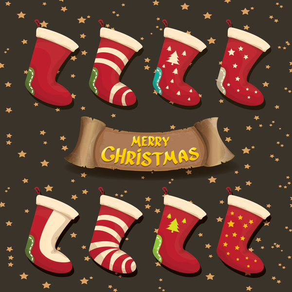 Cartoon Weihnachtssocken mit Retro-Weihnachts-Banner-Vektor 02 Weihnachten Socken Retro-Schrift cartoon banner   