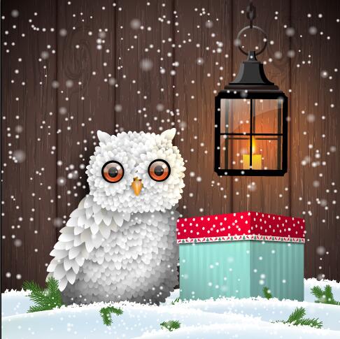 Hibou mignon avec le vecteur de fond de Noël d’hiver Noël mignon hiver hibou   