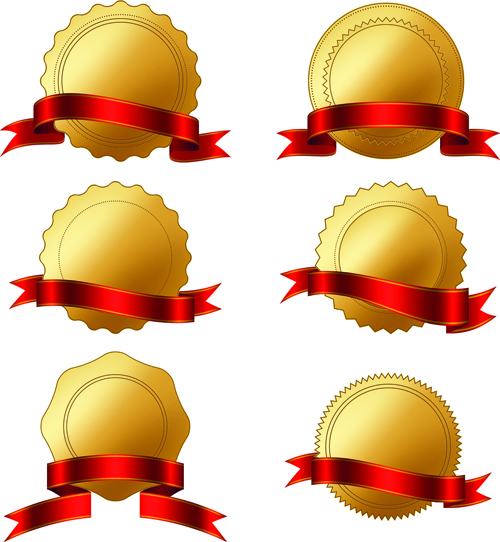 Goldenes Abzeichen mit rotem Bändchenvektor rot gold band Abzeichen   