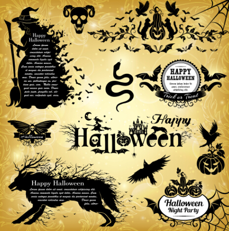 Cadre de texte d’Halloween avec des éléments de conception vecteur 02 texte halloween elements cadre   