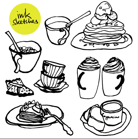 Handgezeichnete Kaffee-und Kuchenvektorgrafiken Vektorgrafik Kuchen kaffee Handzeichnung   