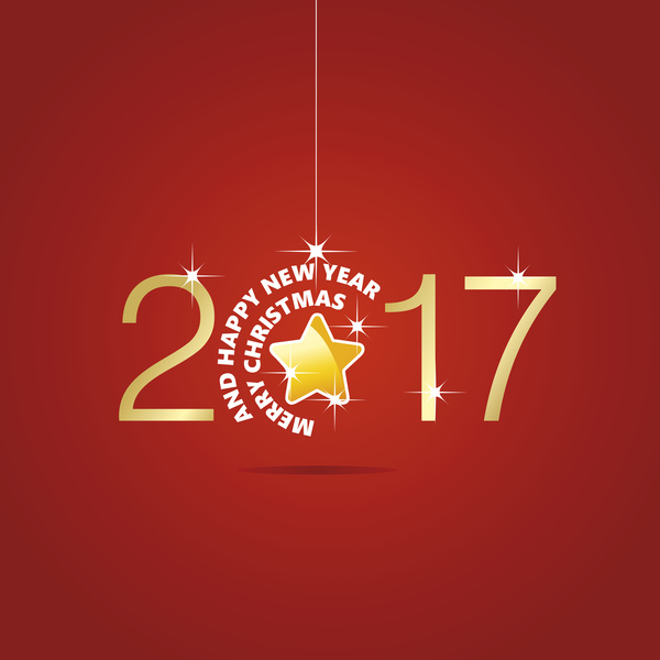 Happy New Year 2017 boule de Noël étoile rouge vecteur year Noël new happy ball 2017   