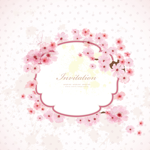 Pink Blumenrahmen Hochzeits-Einladungskarten Vektor 01 pink Karten Hochzeit Einladungskarten Blume   
