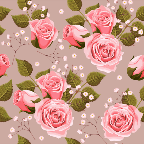Rosa Rose mit grünen Blättern Muster nahtlosen Vektor rose pink nahtlos Muster grün Blätter   