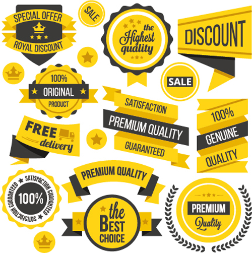 Hochwertige schwarze Qualität mit gelben Etiketten und Abzeichen Vektor 01 Qualität premium Etiketten Abzeichen   