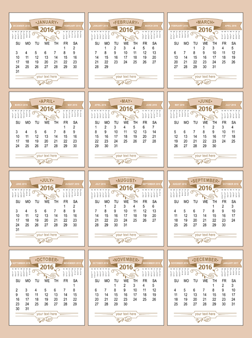 Retro 2016 Kalender Design Vektormaterial 04 material Kalender design 2016   