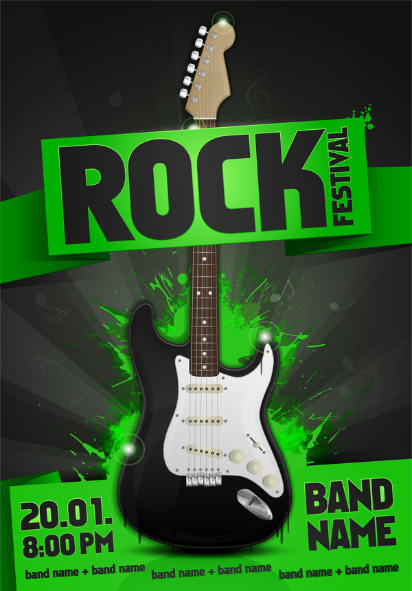 Affiche de fête Rock Festival avec vecteur de guitare 03 rock poster guitare fête festival   