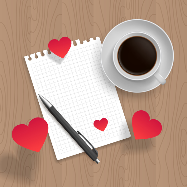 Romantische Botschaft mit Kaffee und rotem Herzvektor 06 rot Romantik kaffee Herz Botschaft   