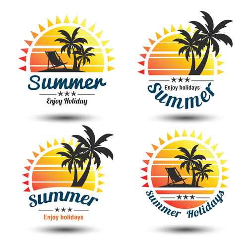 Sonne mit Sommerurlaub Etiketten Vektor 04 Urlaub Sonne Sommer Etiketten   