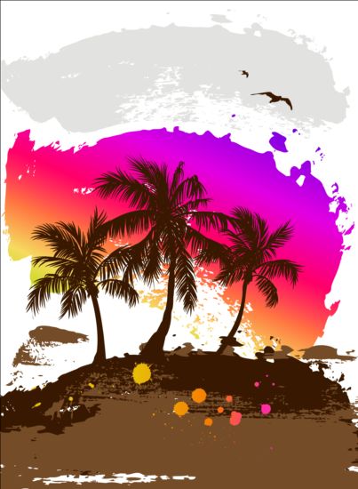 Tropische Sommerpalme mit Grunge-Hintergrundvektor 03 tropisch Sommer Palme Hintergrund grunge   