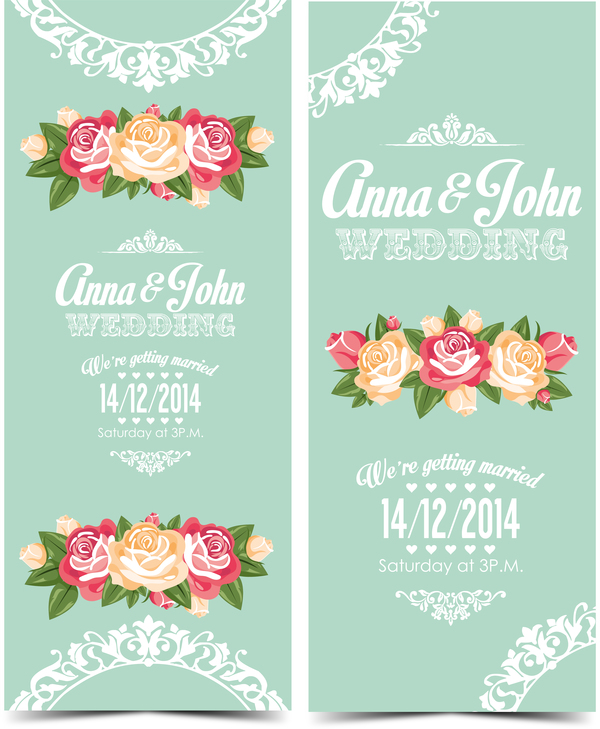 Carte verticale de mariage invitation avec vecteur de fleur 01 vertical mariage invitation fleur carte   