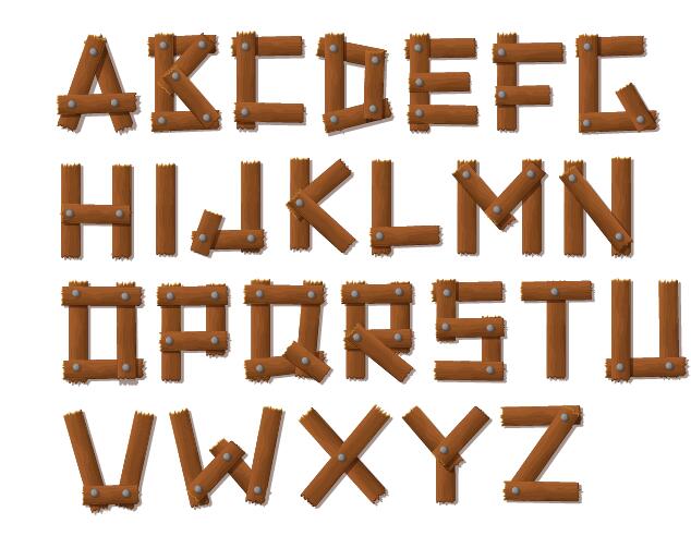 アルファベットのベクトルが付いている木板 木材 ボード アルファベット   