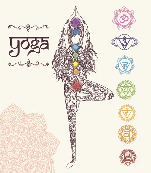 Yoga-Mädchen Blumenvektormaterial 02 yoga Mädchen floral   