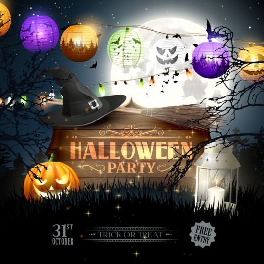 fête d’Halloween à l’extérieur avec des lanternes vecteur lanternes halloween fête à l’extérieur   