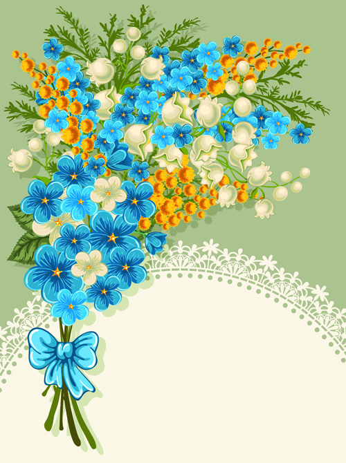 Fleur bleue avec la carte de dentelle vecteur 04 vecteur de carte fleur dentelle carte   