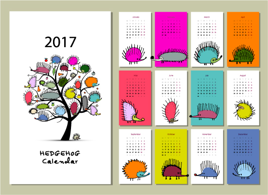 Calendrier 2017 Cartoon styles Vector Material 09 dessin animé calendrier 2017   