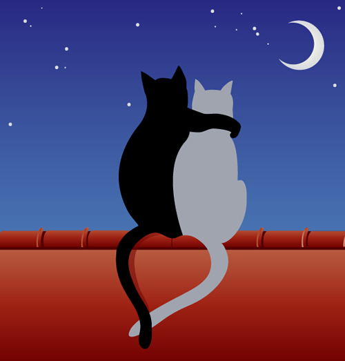 Chats amour avec vecteur de lune 01 lune chats avec amour   