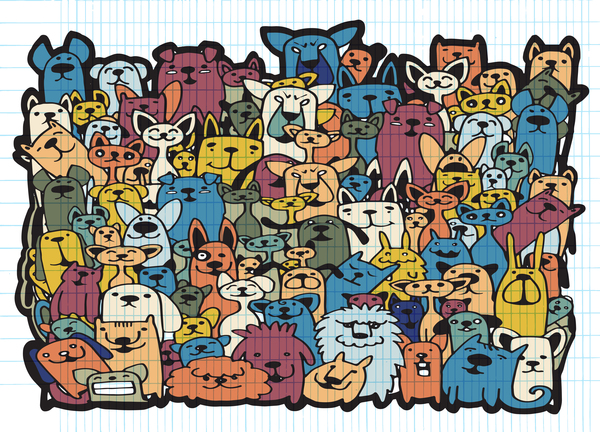 Chien et chat groupe Doodle vecteur 02 groupe doodle chien chat   