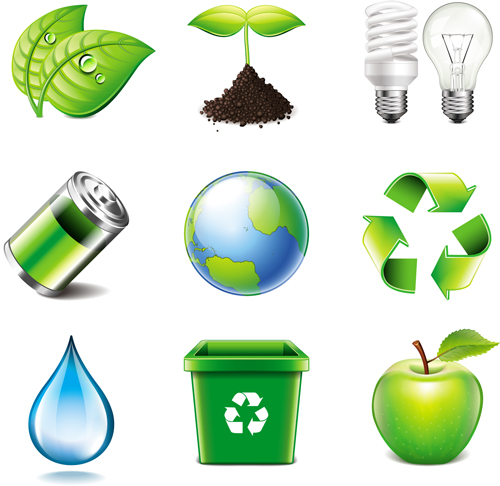 Energieeinsparung mit ECO-Ikonikonen Vektormaterial icons energiesparend eco   