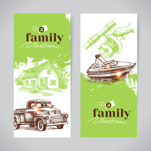 Bannières de famille dessinés à la main vecteur 02 main famille dessiné bannières   