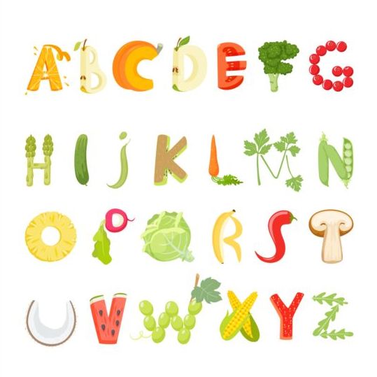 Früchte mit Gemüsealphabet-Vektor Obst Gemüse alphabet   