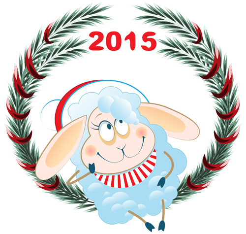 Mouton de dessin animé drôle avec le fond de vecteur 2015 mouton drôle cartoon 2015   