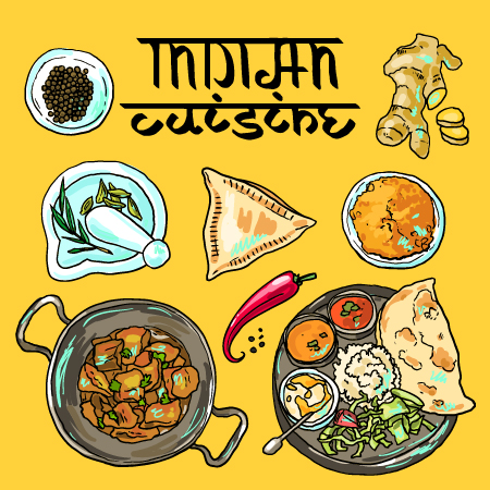 手描きインド料理要素ベクトル01 食品 手描き インド   
