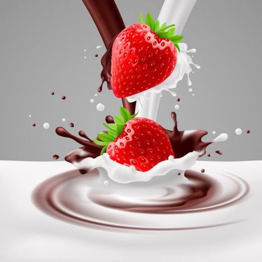 Milch Choco Spritzer mit Erdbeeren Vektorhintergrund 01 splash Milch Hintergrund Erdbeeren choco   