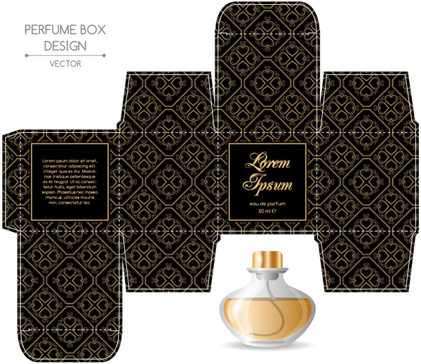 Boîte de parfum emballage modèle vecteurs matériel 02 Parfüm emballage boîte   