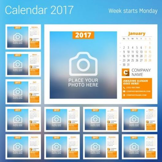 Photo Disk Calendar 2017 vector set 09 photo disque calendrier 2017   
