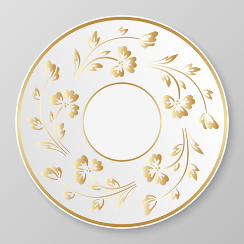 Platten mit goldenen Blumenschmuck Vektor 01 Platten Ornamente golden floral   