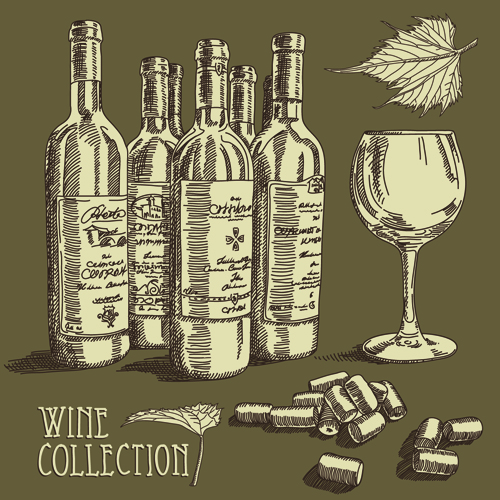 Rétro à la main dessiné des éléments de vin vecteur Collection 06 vin dessiné à la main collection   