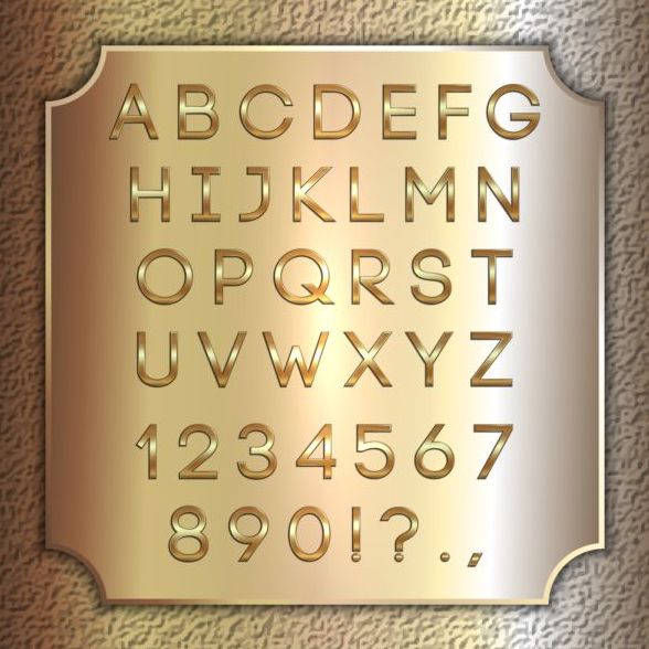 Alphabet de police doré brillant avec numéro vecteur 06 police or nombre brillant alphabet   