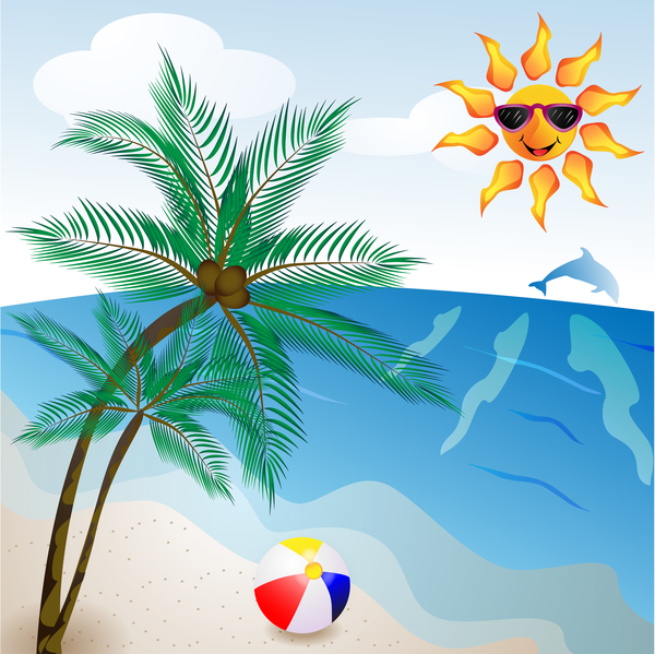 Sommer-Reise-Hintergrund mit Strand und Cartoon Sonnenvektor 04 Strand Sonne Sommer Reise cartoon   