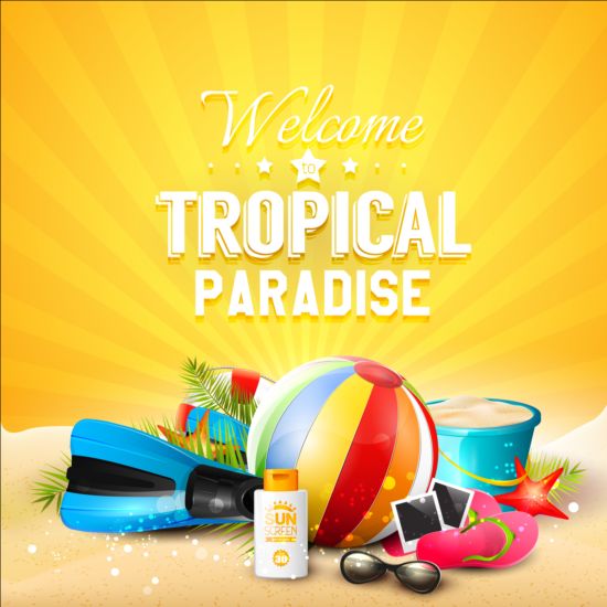 Vacances de paradis tropical avec le vecteur orange de fond 02 vacances tropical paradis orange fond   
