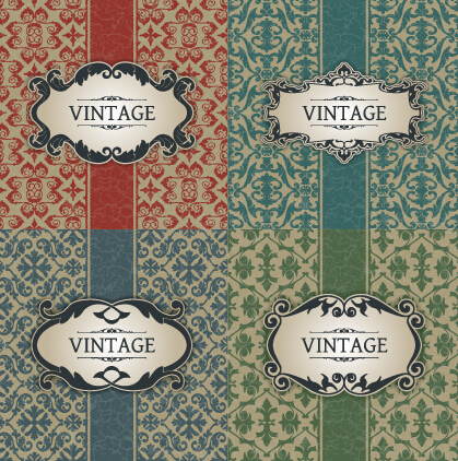 Vintage-Rahmen mit Mustervektorhintergrund 01 vintage Vektor-Hintergrund Mustervektor Muster Hintergrund   