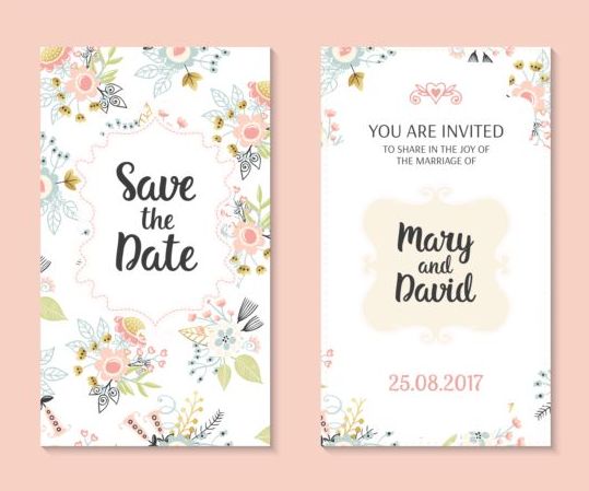 Modèle de carte d’invitation de mariage avec des vecteurs floraux 01 mariage invitation floral carte   