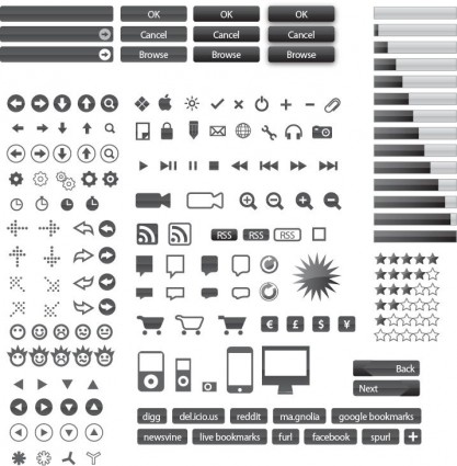 Boutons Web noirs avec des icônes vecteur de conception créative web icônes design Boutons bouton Web   