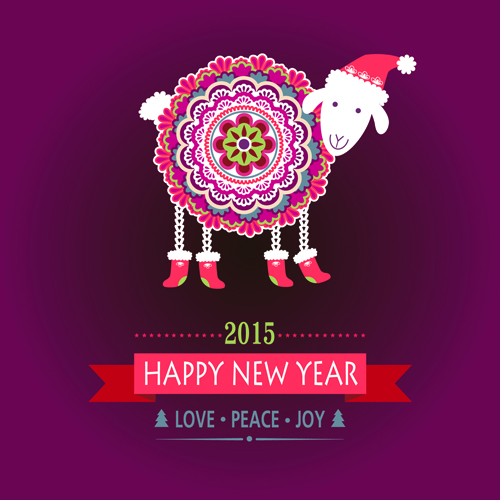 2015花の羊のベクトルとの新年カード 新年 ヒツジ カード 2015   