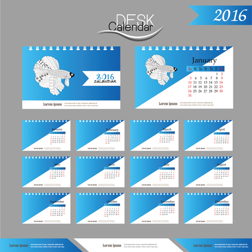 2016 Neujahr Schreibtisch-Kalender Vektormaterial 11 Schreibtisch Neujahr material Kalender Jahr 2016   