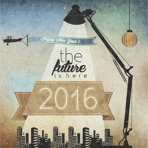 2016ニューイヤーシティナイトヴィンテージベクター 新年 市 夜 ビンテージ 2016   